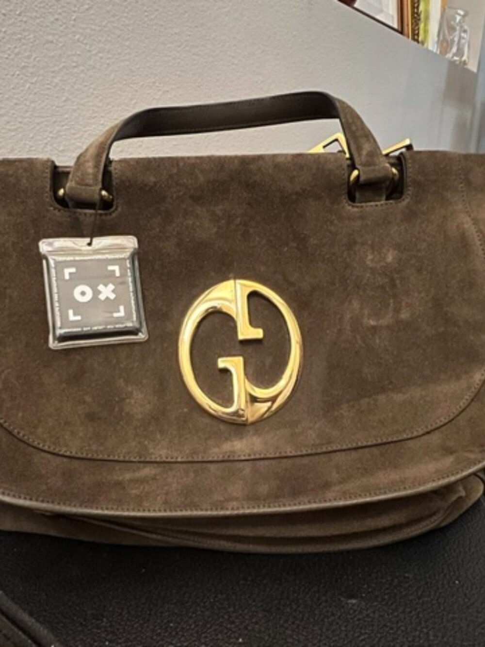 Gucci 1973 Large Brown Suede Top Handle Travel Tote Gold GG "Blondie" - Picture 3 of 15